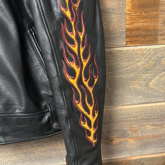 SOLD Harley Davidson Men’s Leather Flames Jacket M - Picture 3 of 8